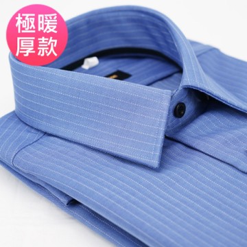 金安德森 藍色白條紋黑內領黑扣窄版長袖襯衫