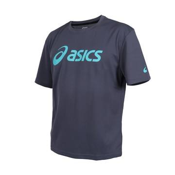 asics 男短袖t恤-台灣製 吸濕排汗 運動 上衣 休閒 深灰湖水綠