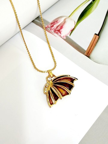 vintage jewelry 古典繽紛琺瑯蝴蝶 項鍊