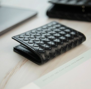 編織皮革diy材料包/完成品 豎款錢包 羊皮短夾銀包 客製刻字禮物