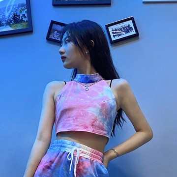 新款現代舞嘻哈爵士街舞健身房練功軋染裹胸露肩背心外穿無袖上衣