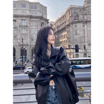 黑色美式復古皮衣外套女2024新款秋設計感小個子美拉德機車服夾克