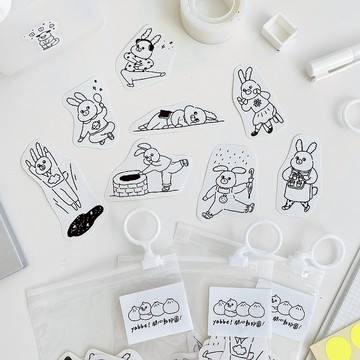 開心動物園-兔兔No.2黑白線條貼紙包/手帳貼紙
