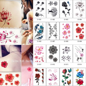 柔美花卉系列 玫瑰花 荷花 蓮花 👑大邱紋身👑【T08G】TATTOO 防水 紋身貼紙刺青貼紙紋身貼刺青貼 T08