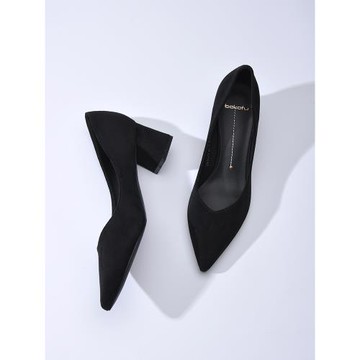 V口職業黑色高跟鞋女粗跟5cm軟皮女磨砂皮尖頭絨面單鞋3cm工作鞋