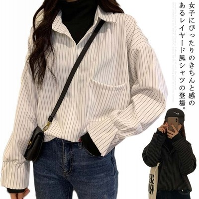 シャツ 重ね着風 レイヤード風 レディース ハイネック ストライプ 縞柄 トップス ゆるシャツ ビッグシルエット オーバーサイズ カジュア 通販 Lineポイント最大get Lineショッピング
