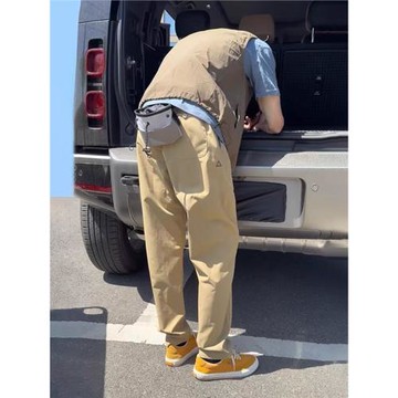 卡其色軟殼工裝沖鋒褲男夏季冰絲速干防曬褲子美式錐形運動登山褲