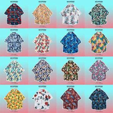 港風復古vintage花襯衫短袖男夏威夷設計感痞帥寬松百搭情侶襯衣