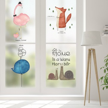 磨砂靜電玻璃貼膜紙北歐簡約卡通可重復浴室衛生間遮擋窗戶花裝飾1入