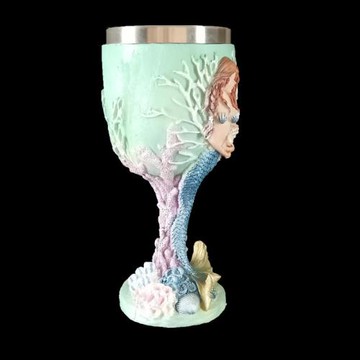 美人魚紅酒杯家用3D立體珍珠美人魚高腳杯不銹鋼內膽支持代發