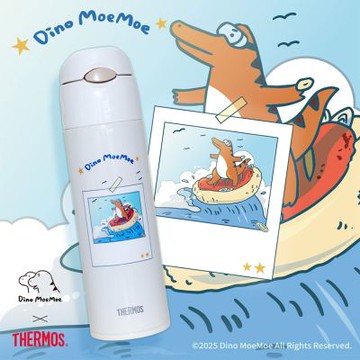 THERMOS膳魔師萌萌衝浪恐龍不鏽鋼吸管設計真空保冷瓶550ml(FHL-551DMM-CRW)