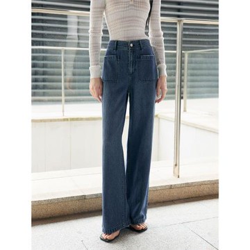 (免運)MixSelection｜棉+亞麻牛仔褲女2026復古藍色高腰垂感寬松闊腿褲