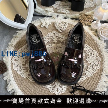 【便宜有好貨】2025現貨貓貓學院刺繡lolita鞋子夏季圓頭JK制服小皮鞋中跟羅莉塔