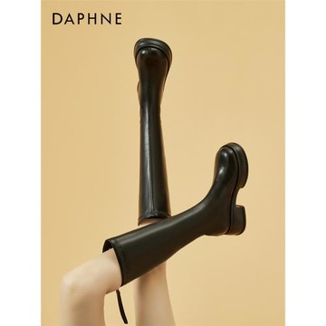 達芙妮長筒靴女2023年爆款秋冬加絨厚底增高騎士靴高筒不過膝長靴