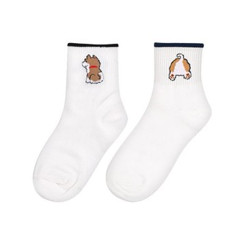 VOLA 維菈織品~百搭3／4柴犬(背影／屁屁)白襪(22-24cm)1雙入 3／4長襪 款式可選 台灣製