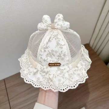 寶寶帽子春夏款透氣網眼漁夫帽韓版小碎花大簷遮陽帽嬰幼兒防曬帽淇淇優選