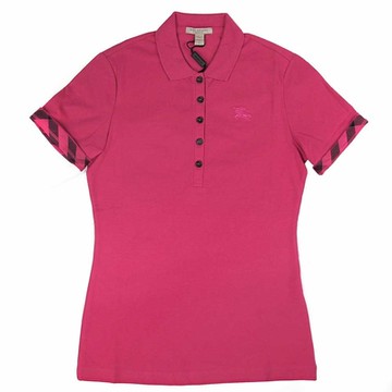 BURBERRY 戰馬LOGO袖口拼接格紋短袖上衣(莓紅色)