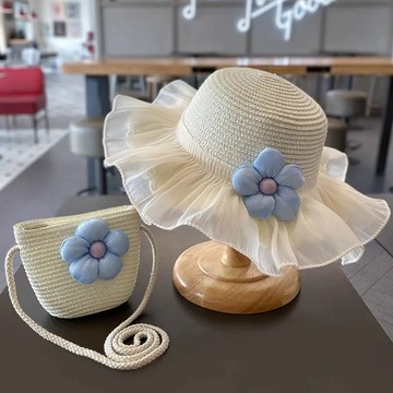 夏天兒童草帽女孩大帽簷遮陽帽女童防曬太陽公主沙灘帽子女夏公主 兒童遮陽帽 可愛童帽 中小童帽子 防曬帽
