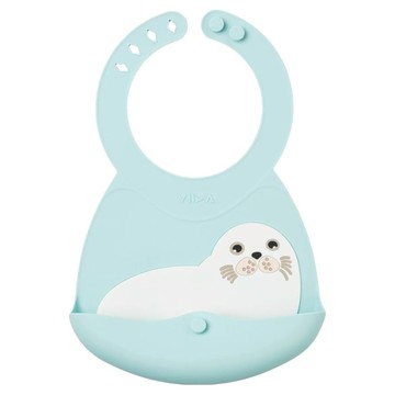 VIIDA Joy 便攜式矽膠圍兜 食品級矽膠材質 柔軟舒適 四段可調整 大口袋設計  歐文海豹  1個  1入