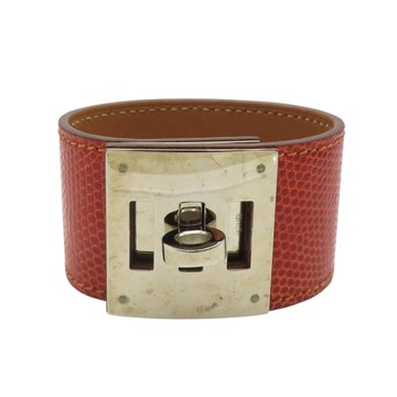 HERMES 愛馬仕 紅色 蜥蜴皮 Kelly Dog 手環 □O刻 銀扣 【二手名牌BRAND OFF】
