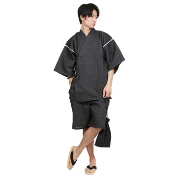 日本 和服 男士 綿麻 甚平 休閒服 睡衣 成套組 M L LL wn17