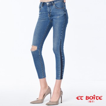 【買1送1】中腰褲腳異色窄直褲- BLUE WAY ET BOITE箱子