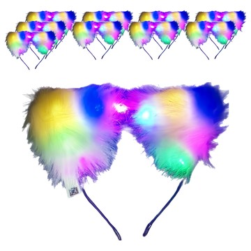 狐狸貓耳髮箍 毛絨+電子元件 34號  白毛彩光  1包