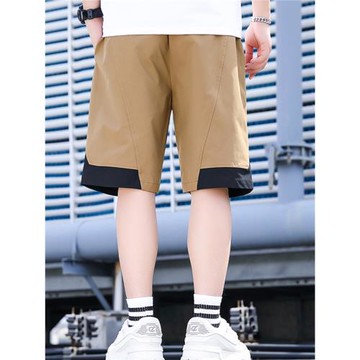 夏季冰絲短褲男潮牌拼色休閑運動五分褲2026新款中褲子寬松大褲衩