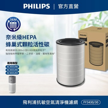 飛利浦抗敏空氣清淨機濾網(FY3430/30)-奈米級HEPA&活性碳複合式濾網 適用:AC3033