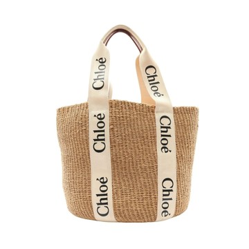 Chloe 克羅伊 Large Woody Basket 肩背包 棕色 拉菲草 CHC22SS380 【二手名牌BRAND OFF】