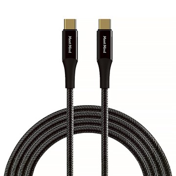 Meet Mind USB-C-USB-C 100W 漁網編織強化快速充電傳輸線 雙鍍金接口 鋁合金外殼 A+線材 7.2FT/2.2M  1條  黑色