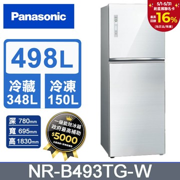 Panasonic國際牌 無邊框玻璃498公升雙門冰箱NR-B493TG-W(翡翠白)
