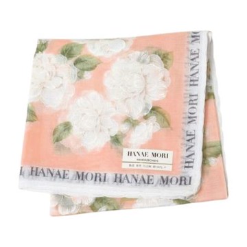 Hanae Mori 日本製100%棉柔美粉調茶花圖騰字母LOGO帕巾(粉紅系/44CM)