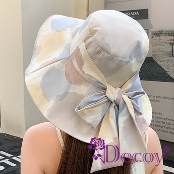 【Decoy】漫步沙灘*大蝴蝶結防曬遮陽漁夫帽/潑墨淺藍