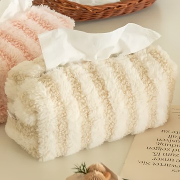沐慕家居 仿兔毛線條衛生紙套 毛絨布  22 x 11 x 10cm  奶茶色線條