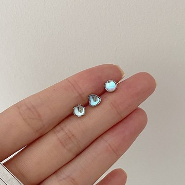 耳釘 耳骨釘 S925純銀合成月光石愛心耳骨釘小清新琉璃耳蝸螺絲旋轉耳釘 耳飾 耳環