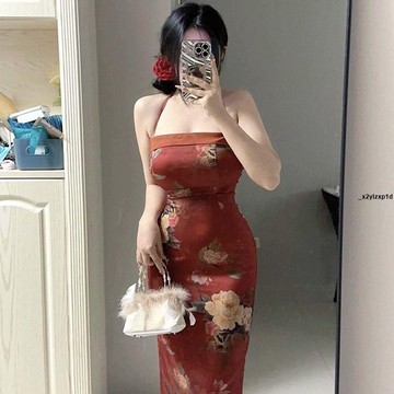 洋裝 旗袍300斤大碼胖mm新中式紅色改良旗袍顯瘦氣質國風提花吊帶連衣裙夏