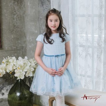 Annys安妮公主-夢幻月亮蝴蝶星空裙襬搭蝴蝶結秋冬款公主袖禮服*3211水藍