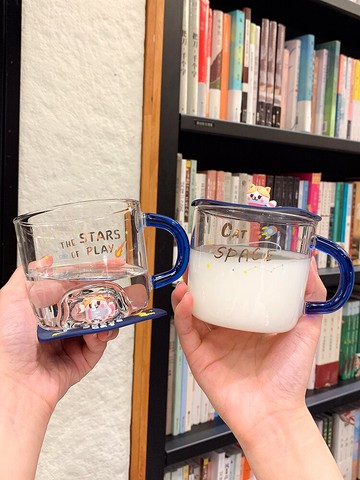 耐熱玻璃杯子少女心馬克杯家用辦公室帶把茶水杯牛奶咖啡杯帶蓋勺