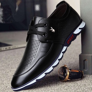 夏季男士隱形內增高6cm皮鞋真皮鏤空夏天涼鞋透氣洞洞鞋休閑男鞋