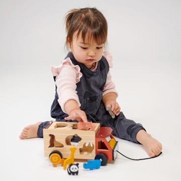 【美國 Mentari】野生動物配對手拉車(木製玩具/蒙特梭利)