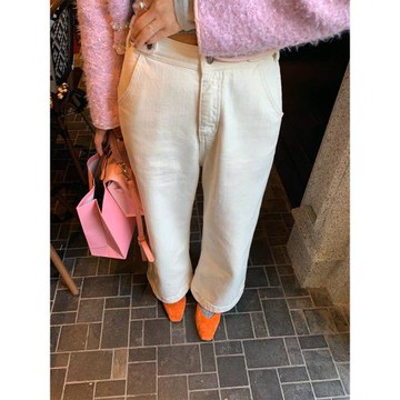 落落狷介 加絨牛仔褲女秋冬款2025新款白色高腰小個子褲子闊腿褲