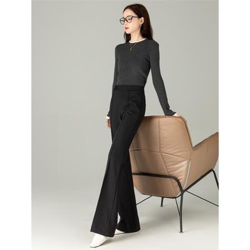 月非雪四面彈超模神褲微喇長褲女秋冬新款修身顯瘦喇叭褲休閑中縫