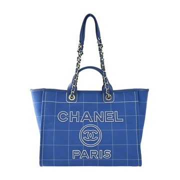 CHANEL 經典Deauville格紋帆布大號托特包（藍色）_廠商直送