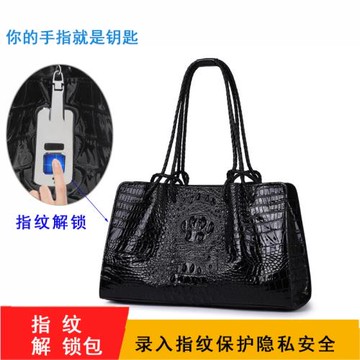 芬歌洛爾智能指紋鎖女包歐美輕奢大容量手提包女鱷魚紋通勤斜挎包