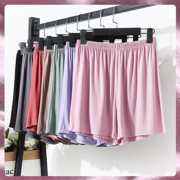 純色莫代爾短褲女夏寬松睡褲松緊腰家居褲胖mm薄款高腰闊腿休閑褲