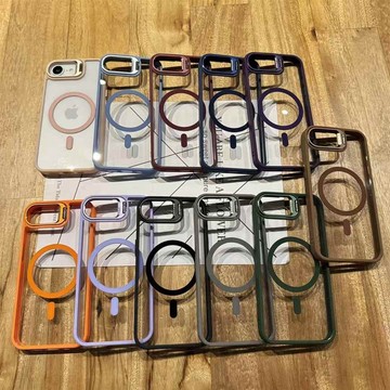 金屬鏡頭支架適用蘋果16E 手機殼iphone15plus沙漠金13高級感12 16E專用 磁吸充電高透不發黃配鏡頭膜硬