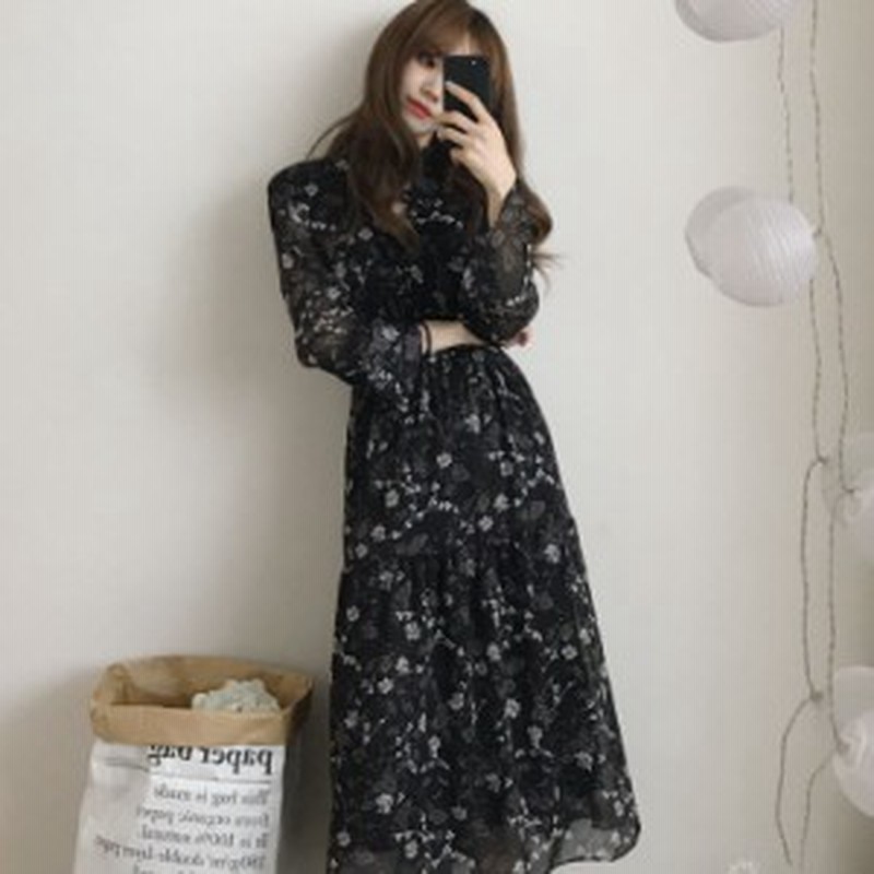 ロングワンピース 大きいサイズ 長袖 レディース ワンピース マキシ丈 ロング丈 シフォン Vネック 小花柄 春 秋 黒 赤 春服 秋服 通販 Lineポイント最大8 0 Get Lineショッピング