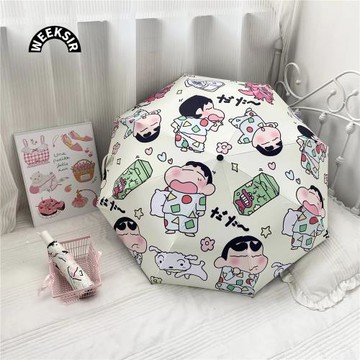 蠟筆小新全自動雨傘防紫外線防曬卡通晴雨兩用抗風耐用折疊遮陽傘