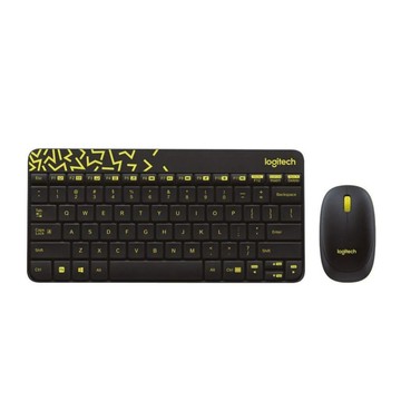 【 Logitech 羅技 】MK240 NANO 黑色/黃邊 無線 鍵盤滑鼠組 防濺設計 舒適打字